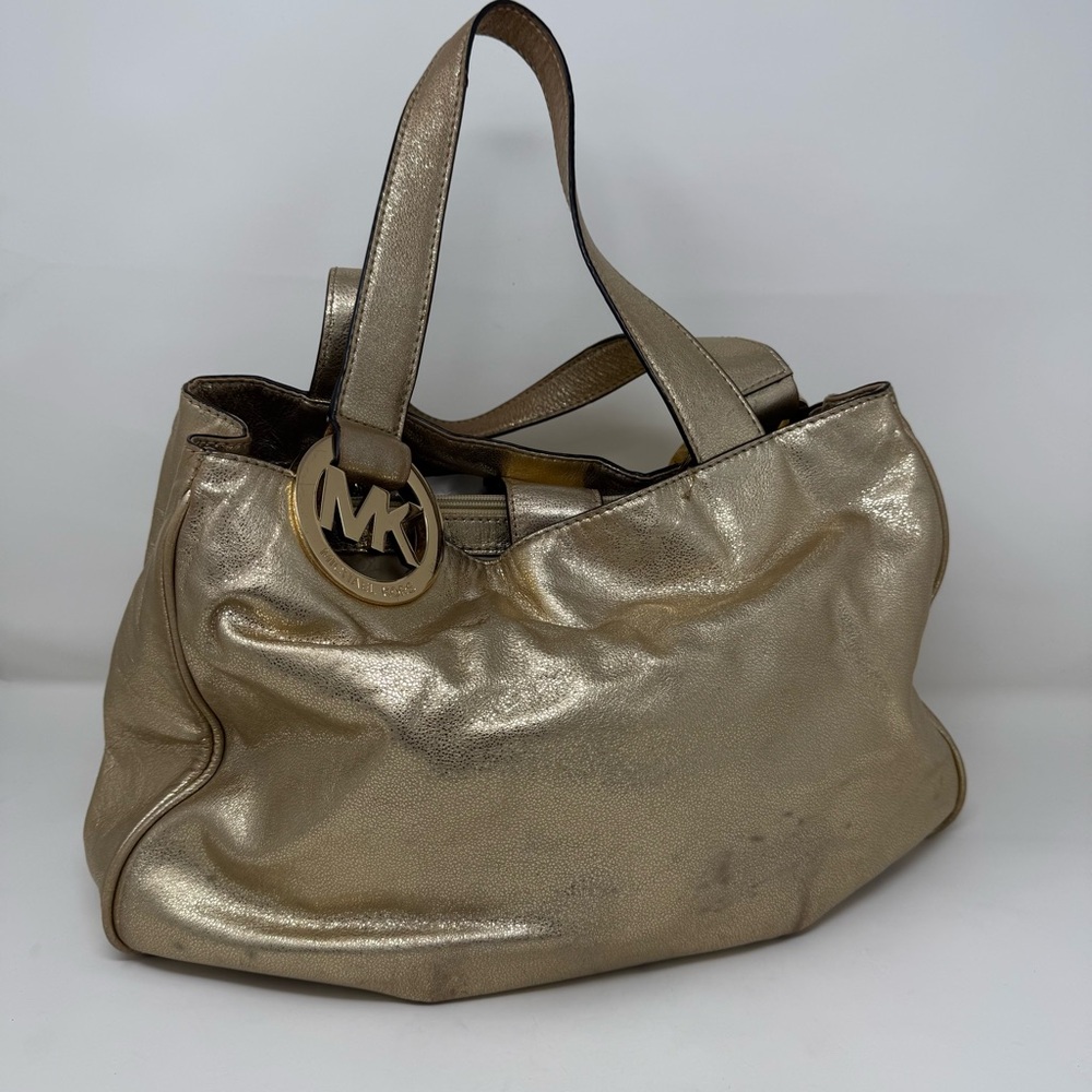Michael Kors Gold Metallic Leather Shore Bag Tote